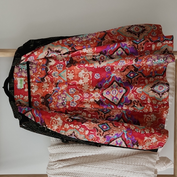 Vintage Anthropologie Le Shack Paisley Trench Military Coat Bow Tie Waist Size 4 - Picture 6 of 7